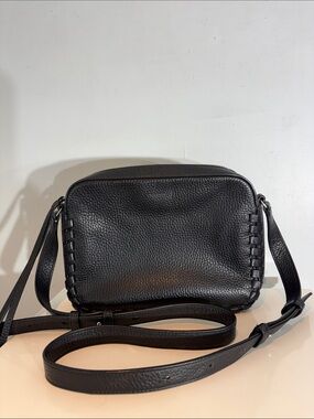 AllSaints Pebbled Leather Crossbody Bag Black Woven Detail